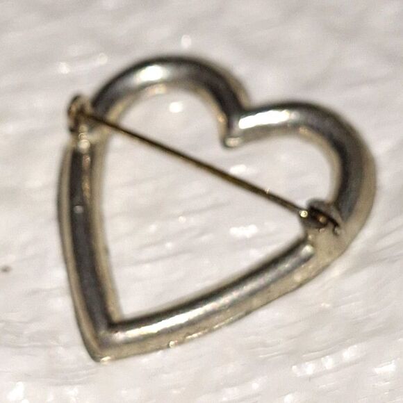 Antique Heart Shaped Pin Brooch Rhinestone Silver Tone Grandmacore Elegant - Picture 3 of 8